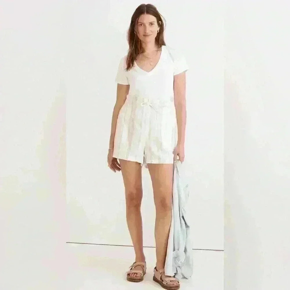 Madewell - Linen-Blend Pull-On Paperbag Shorts: Undyed Stripe Edition Size M - Picture 1 of 4